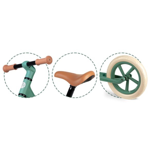 Kétkerekű futóbicikli, Nukido Light Flee, zöld, EVA habkerekek 29 cm, tartós nylon váz, állítható ülésmagasság 35-41 cm, puha ülés, gumírozott markolat, szuperkönnyű