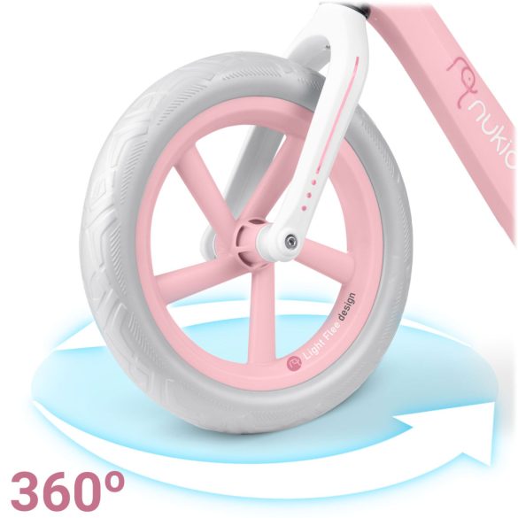 Kétkerekű futóbicikli, Nukido Light Flee, rózsaszín, EVA habkerekek 29 cm, tartós nylon váz, állítható ülésmagasság 35-41 cm, puha ülés, gumírozott markolat, szuperkönnyű
