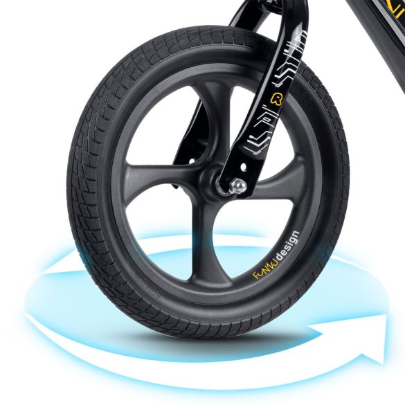 Kétkerekű futóbicikli, Ricokids Funnu, fekete, magnézium váz, EVA habkerekek 29 cm, állítható ülésmagasság 35-42 cm, gumírozott markolatok ütközőkkel, könnyű