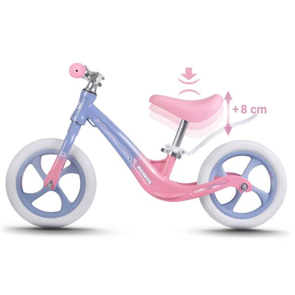 Kétkerekű futóbicikli, Ricokids Funnu, lila, magnézium váz, EVA habkerekek 29 cm, állítható ülésmagasság 35-42 cm, gumírozott markolatok ütközőkkel, könnyű