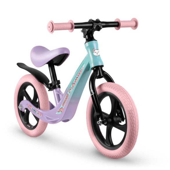Kétkerekű futóbicikli, Ricokids Funnu, türkiz, magnézium váz, EVA habkerekek 29 cm, állítható ülésmagasság 35-42 cm, gumírozott markolatok ütközőkkel, könnyű