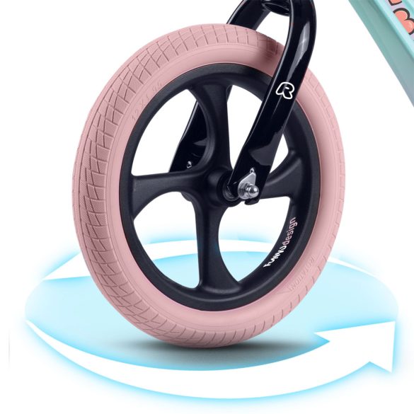 Kétkerekű futóbicikli, Ricokids Funnu, türkiz, magnézium váz, EVA habkerekek 29 cm, állítható ülésmagasság 35-42 cm, gumírozott markolatok ütközőkkel, könnyű