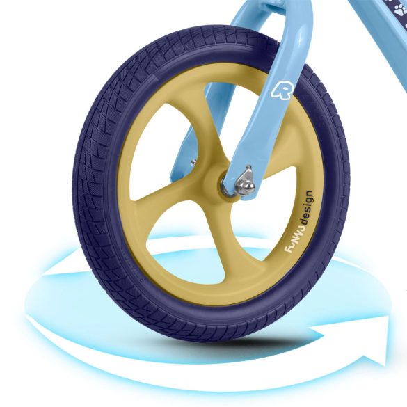 Kétkerekű futóbicikli, Ricokids Funnu, világoskék, magnézium váz, EVA habkerekek 29 cm, állítható ülésmagasság 35-42 cm, gumírozott markolatok ütközőkkel, könnyű