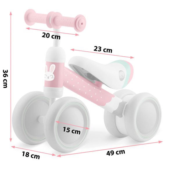 Háromkerekű futóbicikli, Ricokids, rózsaszín, EVA habkerekek 15 cm, acél váz, kormányfordulás határoló, gumírozott markolat, 12 hónapos kortól