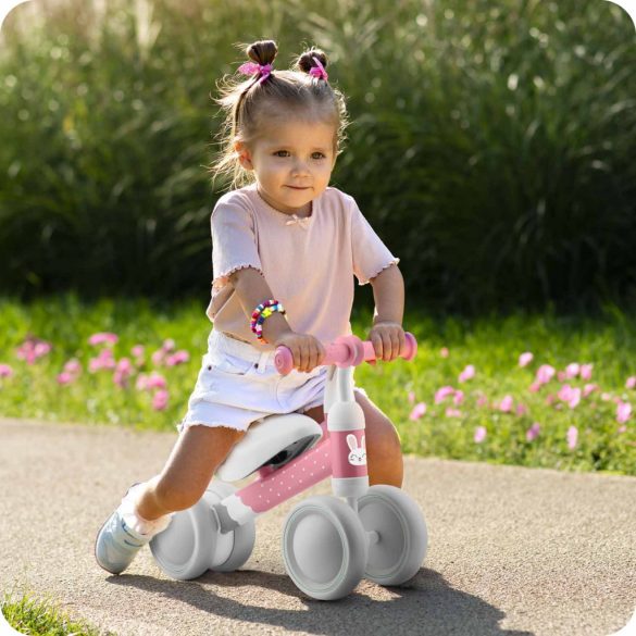 Háromkerekű futóbicikli, Ricokids, rózsaszín, EVA habkerekek 15 cm, acél váz, kormányfordulás határoló, gumírozott markolat, 12 hónapos kortól