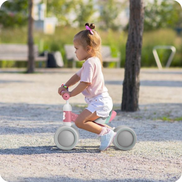 Háromkerekű futóbicikli, Ricokids, rózsaszín, EVA habkerekek 15 cm, acél váz, kormányfordulás határoló, gumírozott markolat, 12 hónapos kortól