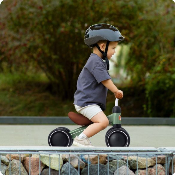 Háromkerekű futóbicikli, Ricokids, zöld, EVA habkerekek 15 cm, acél váz, kormányfordulás határoló, gumírozott markolat, 12 hónapos kortól