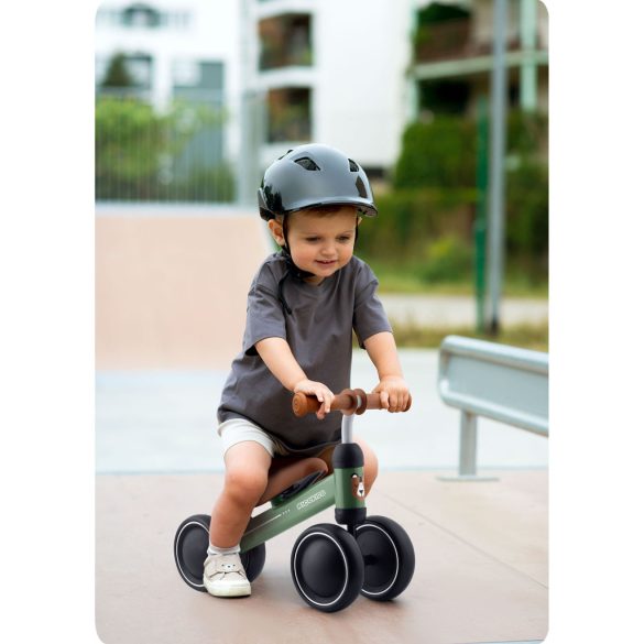 Háromkerekű futóbicikli, Ricokids, zöld, EVA habkerekek 15 cm, acél váz, kormányfordulás határoló, gumírozott markolat, 12 hónapos kortól