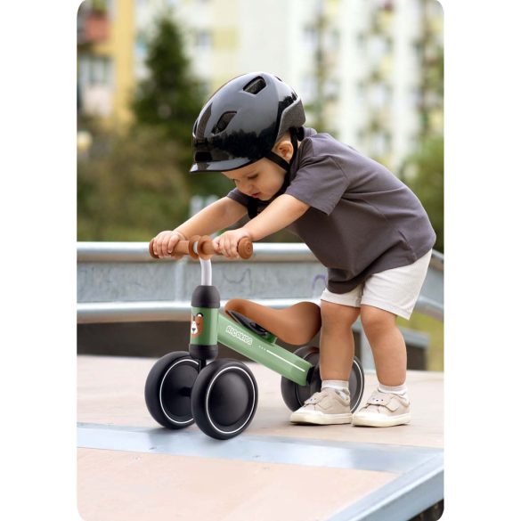 Háromkerekű futóbicikli, Ricokids, zöld, EVA habkerekek 15 cm, acél váz, kormányfordulás határoló, gumírozott markolat, 12 hónapos kortól