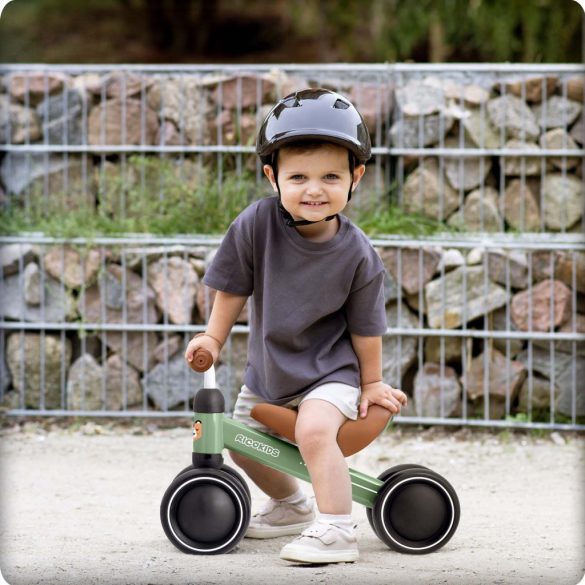 Háromkerekű futóbicikli, Ricokids, zöld, EVA habkerekek 15 cm, acél váz, kormányfordulás határoló, gumírozott markolat, 12 hónapos kortól