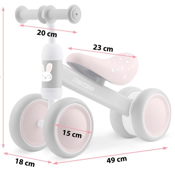 Háromkerekű futóbicikli, Ricokids, szürke, EVA habkerekek 15 cm, acél váz, kormányfordulás határoló, gumírozott markolat, 12 hónapos kortól