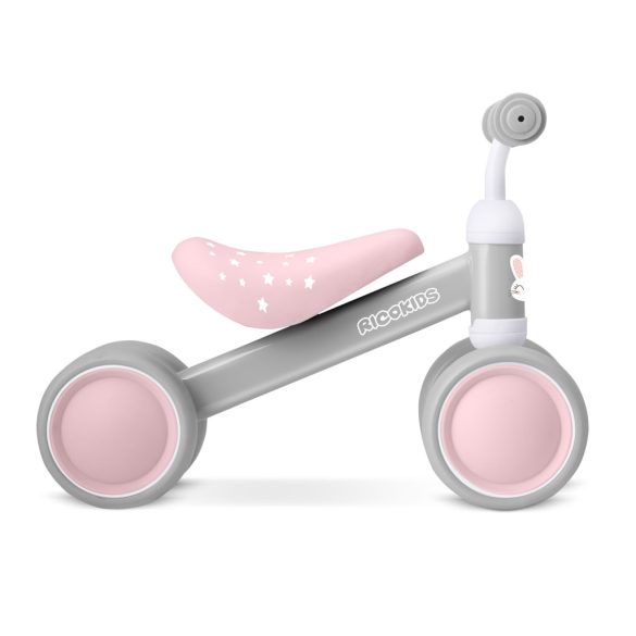 Háromkerekű futóbicikli, Ricokids, szürke, EVA habkerekek 15 cm, acél váz, kormányfordulás határoló, gumírozott markolat, 12 hónapos kortól