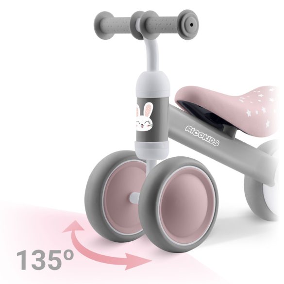 Háromkerekű futóbicikli, Ricokids, szürke, EVA habkerekek 15 cm, acél váz, kormányfordulás határoló, gumírozott markolat, 12 hónapos kortól