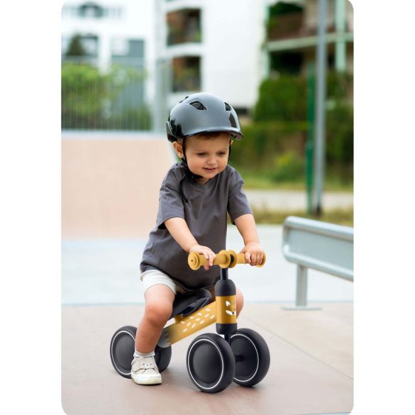 Háromkerekű futóbicikli, Ricokids, sárga, EVA habkerekek 15 cm, acél váz, kormányfordulás határoló, gumírozott markolat, 12 hónapos kortól