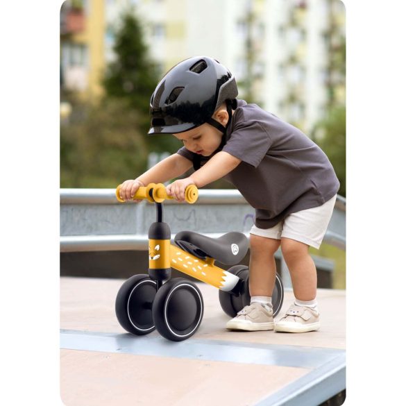 Háromkerekű futóbicikli, Ricokids, sárga, EVA habkerekek 15 cm, acél váz, kormányfordulás határoló, gumírozott markolat, 12 hónapos kortól