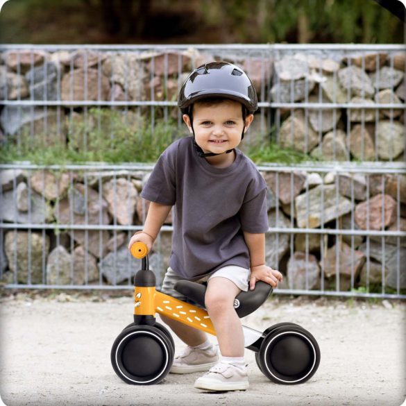 Háromkerekű futóbicikli, Ricokids, sárga, EVA habkerekek 15 cm, acél váz, kormányfordulás határoló, gumírozott markolat, 12 hónapos kortól