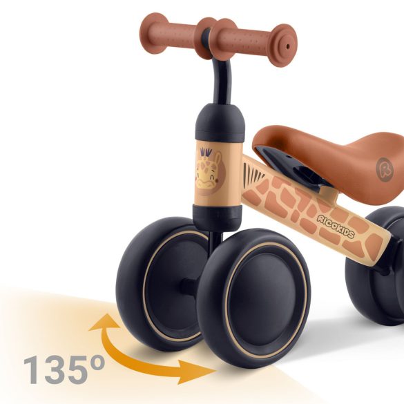 Háromkerekű futóbicikli, Ricokids, bézs, EVA habkerekek 15 cm, acél váz, kormányfordulás határoló, gumírozott markolat, 12 hónapos kortól