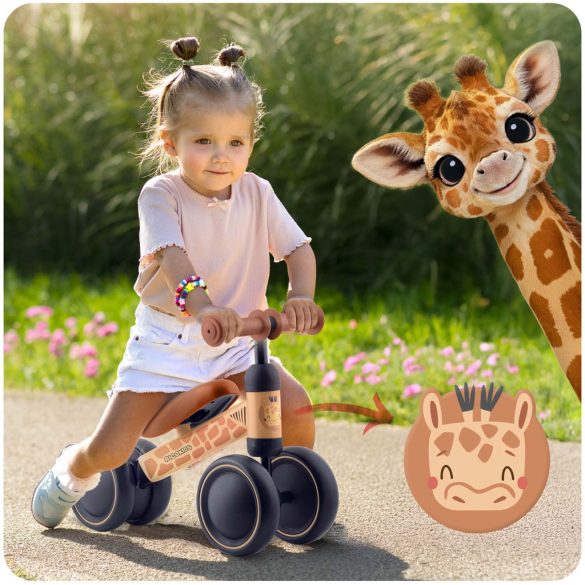 Háromkerekű futóbicikli, Ricokids, bézs, EVA habkerekek 15 cm, acél váz, kormányfordulás határoló, gumírozott markolat, 12 hónapos kortól