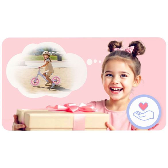 Kétkerekű futóbicikli, Ricokids RK-607, lila, acél váz, EVA habkerekek 29 cm, állítható ülésmagasság 32-42 cm, csúszásmentes markolatok ütközőkkel, könnyű