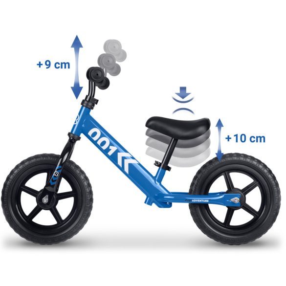 Kétkerekű futóbicikli, Ricokids RK-607, kék, acél váz, EVA habkerekek 29 cm, állítható ülésmagasság 32-42 cm, csúszásmentes markolatok ütközőkkel, könnyű