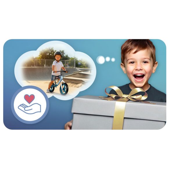 Kétkerekű futóbicikli, Ricokids Fun Adventure, türkiz, acél váz, EVA hab kerekek 29 cm, állítható ülésmagasság 32–42 cm, hátsó fék, ultrakönnyű