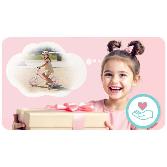 Kétkerekű futóbicikli, Ricokids Fun Adventure, rózsaszín, acél váz, EVA hab kerekek 29 cm, állítható ülésmagasság 32–42 cm, hátsó fék, ultrakönnyű