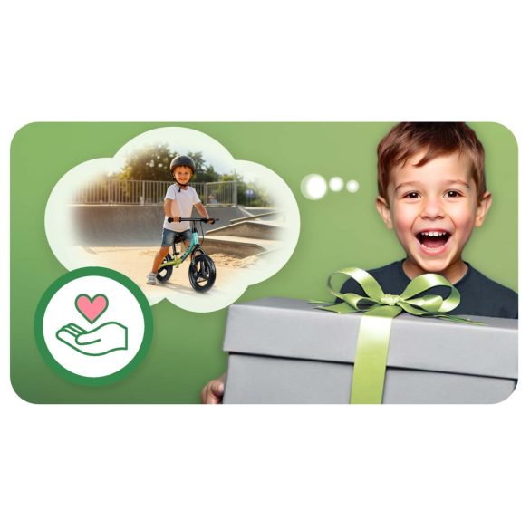 Kétkerekű futóbicikli, Ricokids Fun Adventure, zöld, acél váz, EVA hab kerekek 29 cm, állítható ülésmagasság 32–42 cm, hátsó fék, ultrakönnyű