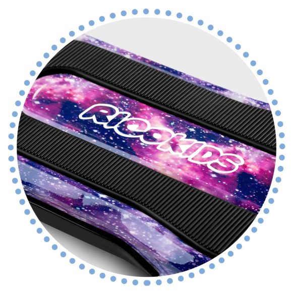 Háromkerekű roller, Ricokids Piko, rózsaszín, lila mintás, LED világítás a kerekekben és a fellépőben, állítható magasságú kormány, balanszos irányítás, EN 71, max. 35 kg