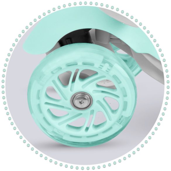 Háromkerekű roller, Ricokids Buggy, mentazöld, 3 az 1-ben, LED világítás a kerekekben, állítható magasságú kormány és ülés, balanszos irányítás, EN 71, max. 30 kg