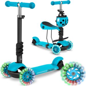 Háromkerekű roller, Ricokids Buggy, türkiz, 3 az 1-ben, LED világítás a kerekekben, állítható magasságú kormány és ülés, balanszos irányítás, EN 71, max. 30 kg