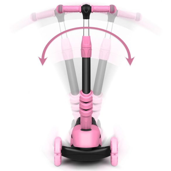 Háromkerekű roller, Ricokids Todi, rózsaszín, 3 az 1-ben, LED világítás a kerekekben, állítható magasságú kormány és ülés, balanszos irányítás, EN 71, max. 30 kg teherbírás, levehető üléssel és tolórúddal
