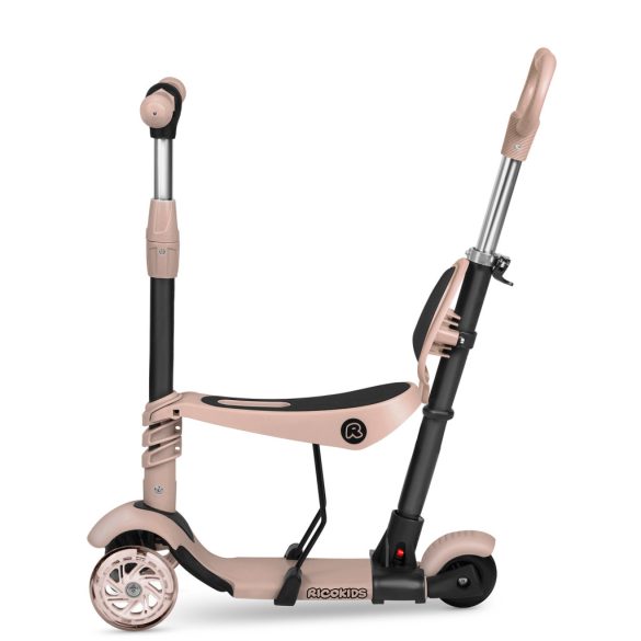 Háromkerekű roller, Ricokids Todi, bézs, 3 az 1-ben, LED világítás a kerekekben, állítható magasságú kormány és ülés, balanszos irányítás, EN 71, max. 30 kg teherbírás, levehető üléssel és tolórúddal