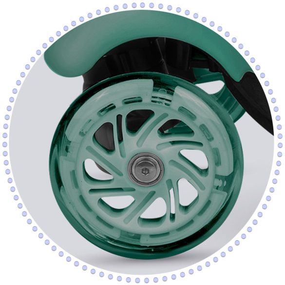 Háromkerekű roller, Ricokids Todi, zöld, 3 az 1-ben, LED világítás a kerekekben, állítható magasságú kormány és ülés, balanszos irányítás, EN 71, max. 30 kg teherbírás, levehető üléssel és tolórúddal