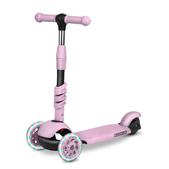 Háromkerekű roller, Ricokids Cubi, rózsaszín, 3 az 1-ben, LED világítás a kerekben, állítható magasságú kormány és ülés, balanszos irányítás, csúszásgátló fellépő, EN 71, max. 30 kg
