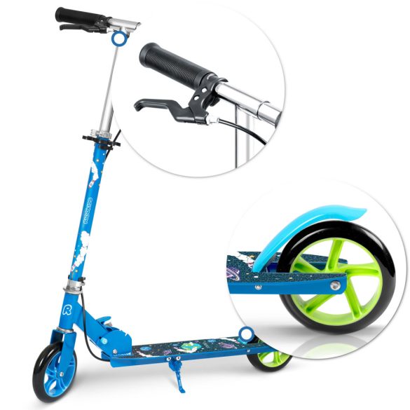 Gyerek roller, Ricokids Kodi, kék, 14,5 cm PU kerekek, összecsukható, állítható kormány, kézifék és lábfék, ABEC-7 csapágy, 3–8 éveseknek, max. 50 kg