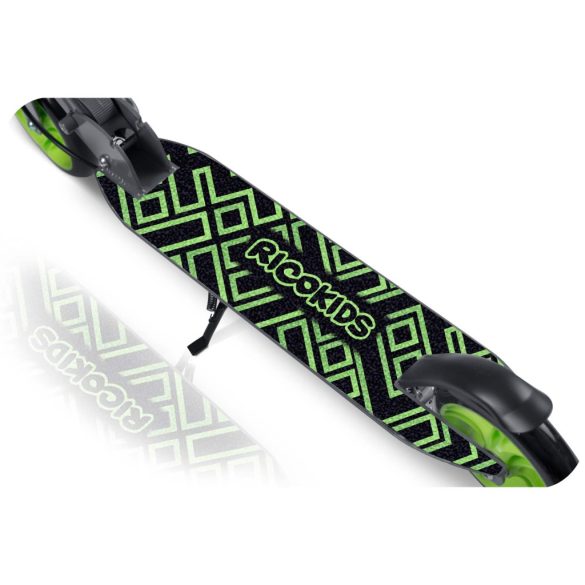 Gyerek roller, Ricokids Kodi, zöld, 14,5 cm PU kerekek, összecsukható, állítható kormány, kézifék és lábfék, ABEC-7 csapágy, 3–8 éveseknek, max. 50 kg