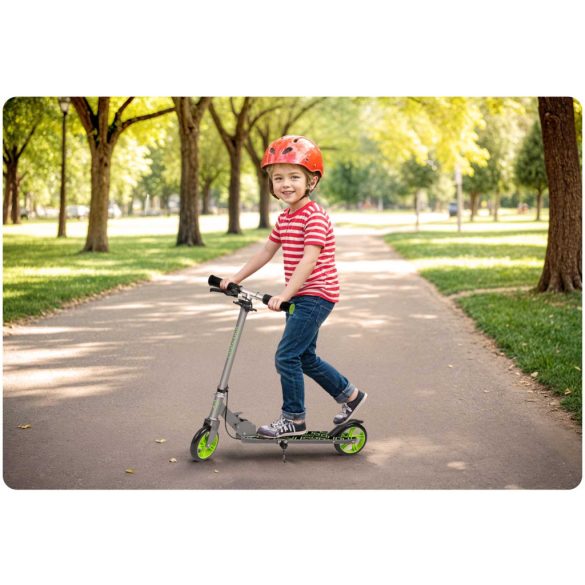 Gyerek roller, Ricokids Kodi, zöld, 14,5 cm PU kerekek, összecsukható, állítható kormány, kézifék és lábfék, ABEC-7 csapágy, 3–8 éveseknek, max. 50 kg