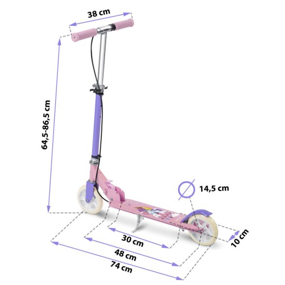 Gyerek roller, Ricokids Kodi, lila, 14,5 cm PU kerekek, összecsukható, állítható kormány, kézifék és lábfék, ABEC-7 csapágy, 3–8 éveseknek, max. 50 kg