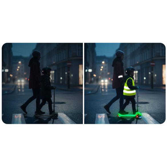 Háromkerekű roller, Ricokids Glow, türkiz, LED világítás a kerekekben, sötétben világító állófelület, balanszos irányítás, állítható alumínium kormány, EN 71, max. 50 kg