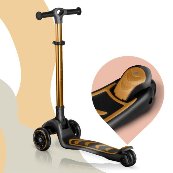 Háromkerekű roller, Nukido Flippo, arany, LED világítás a kerekekben, balanszos irányítás, levehető és állítható ülés, alumínium kormány, max. 50 kg