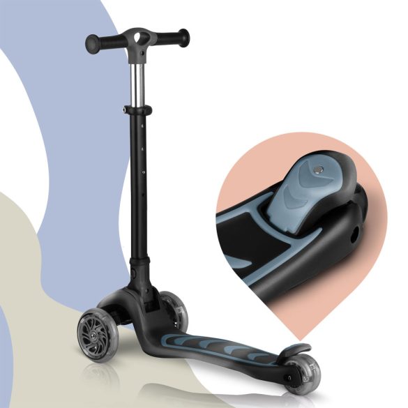 Háromkerekű roller, Nukido Flippo, fekete, LED világítás a kerekekben, balanszos irányítás, levehető és állítható ülés, alumínium kormány, max. 50 kg