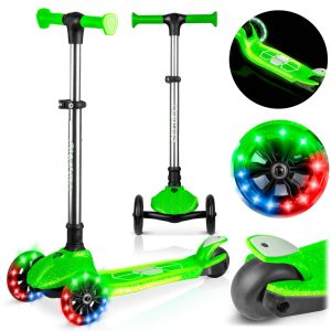 Háromkerekű roller, Ricokids Jelly, zöld, LED világítás a kerekekben és a fellépőben, balanszos irányítás, állítható alumínium kormány, max. 50 kg