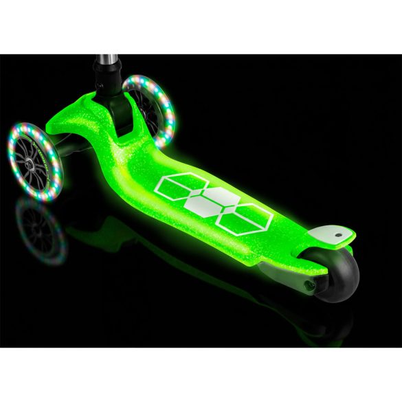 Háromkerekű roller, Ricokids Jelly, zöld, LED világítás a kerekekben és a fellépőben, balanszos irányítás, állítható alumínium kormány, max. 50 kg