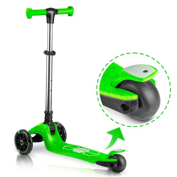 Háromkerekű roller, Ricokids Jelly, zöld, LED világítás a kerekekben és a fellépőben, balanszos irányítás, állítható alumínium kormány, max. 50 kg