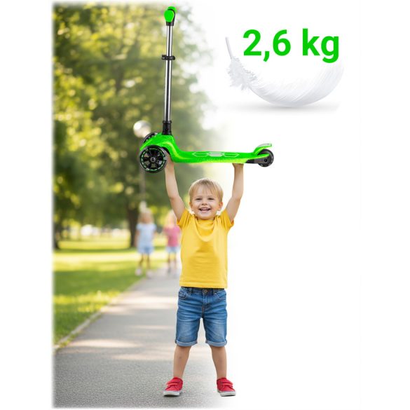 Háromkerekű roller, Ricokids Jelly, zöld, LED világítás a kerekekben és a fellépőben, balanszos irányítás, állítható alumínium kormány, max. 50 kg