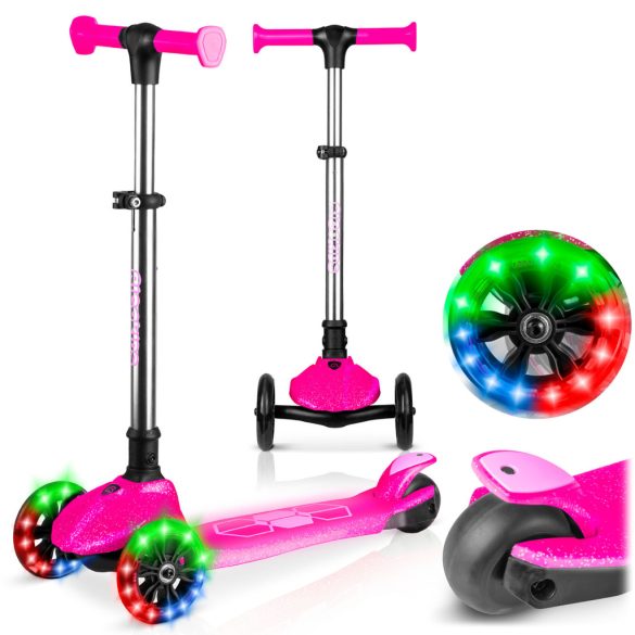 Háromkerekű roller, Ricokids Jelly, rózsaszín, LED világítás a kerekekben és a fellépőben, balanszos irányítás, állítható alumínium kormány, max. 50 kg
