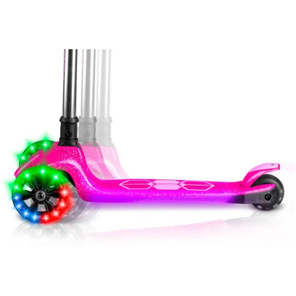 Háromkerekű roller, Ricokids Jelly, rózsaszín, LED világítás a kerekekben és a fellépőben, balanszos irányítás, állítható alumínium kormány, max. 50 kg