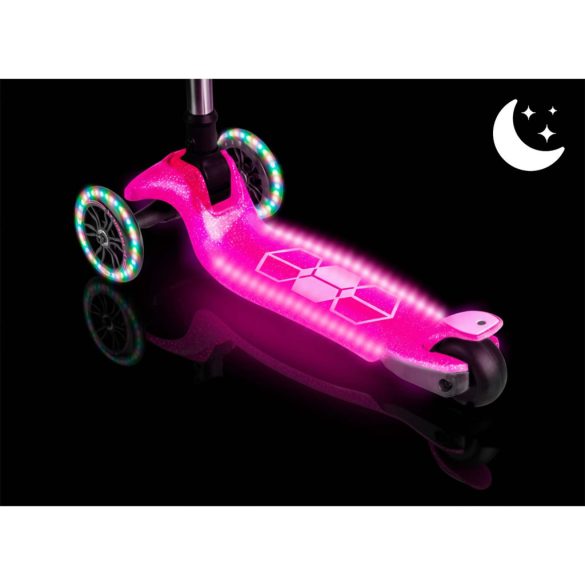 Háromkerekű roller, Ricokids Jelly, rózsaszín, LED világítás a kerekekben és a fellépőben, balanszos irányítás, állítható alumínium kormány, max. 50 kg