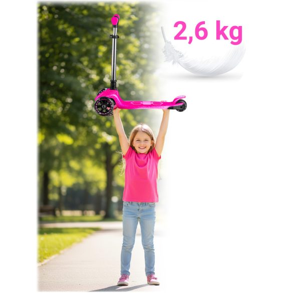 Háromkerekű roller, Ricokids Jelly, rózsaszín, LED világítás a kerekekben és a fellépőben, balanszos irányítás, állítható alumínium kormány, max. 50 kg
