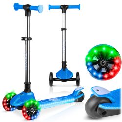   Háromkerekű roller, Ricokids Jelly, kék, LED világítás a kerekekben és a fellépőben, balanszos irányítás, állítható alumínium kormány, max. 50 kg